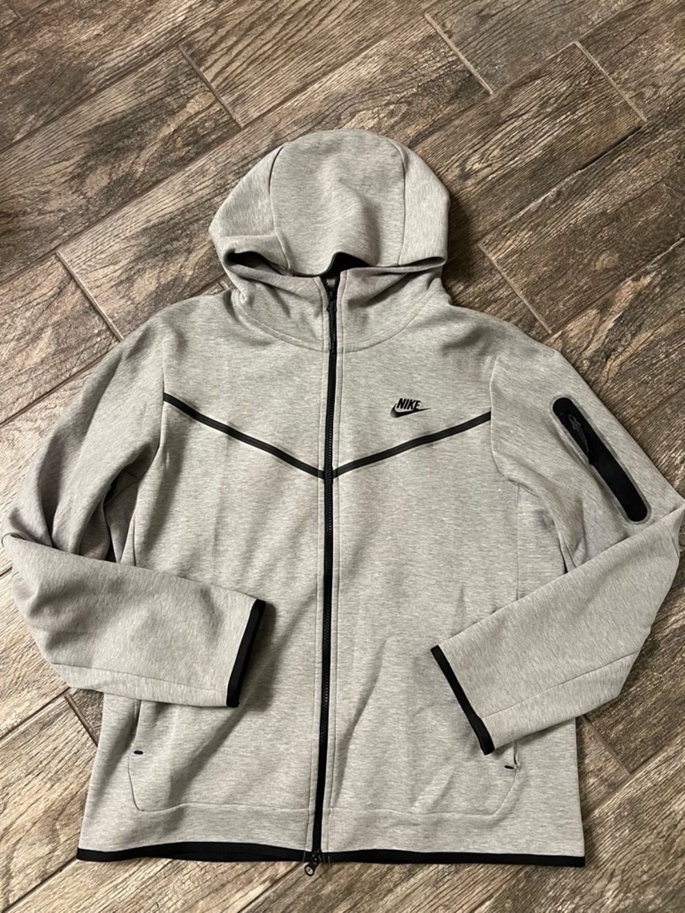 Nike Tech Hoodie Jacket, Zip Up, Gray, Large